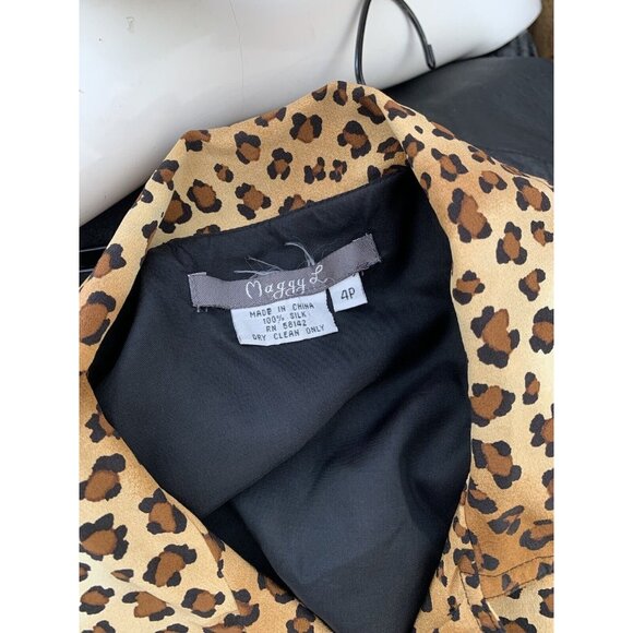 Vintage 90s Jacket Maggy London Silk Leopard Print Top Petite 4 Size Small S - Picture 5 of 5
